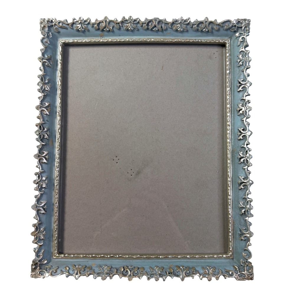 Vintage Ornate Filigree Picture Frame Blue Silver 8x10